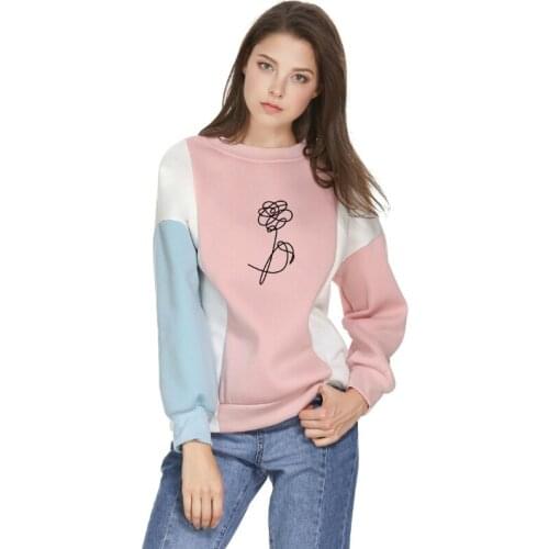 Harajuku Print Colorblock Patchwork Casual Pullover Sudaderas Women Sweatshirts 2021 Spring O-neck Korean Female Tracksuits Top