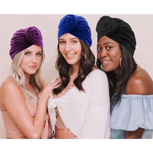 Ladies Turban bonnet soild color cotton top knot Inner Hijab Caps african twist headwrap Women head wraps India Hat Hijabs Cap