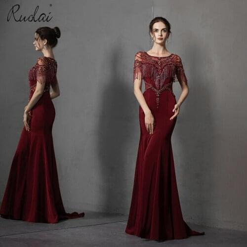 2019 Newest Luxury Burgundy Mermaid Evening Dress Long WomenTrumpet Prom Dresses vestidos de fiesta de noche
