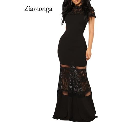 Ziamonga 2018 Autumn Formal Mermaid Dress Sexy Mesh Patchwork Lace Dress Female Longuette Long Maxi Dress Evening Party Vestidos