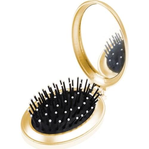 1PC Portable Round Pocket Small Size Travel Massage Folding Comb Girl Hair Brush With Mirror Styling Tools