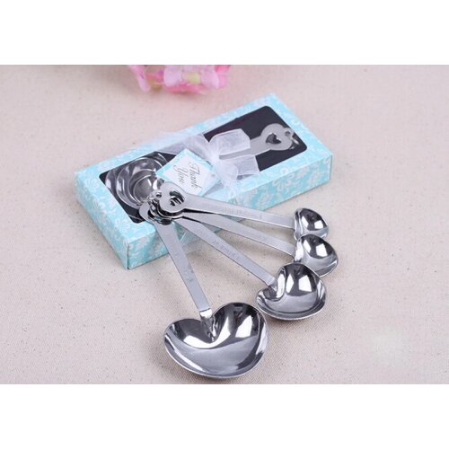 12SETS Stainless Steel Heart Measuring Spoons in Blue Gift Box Kitchen Party Giveaways Wedding&Bridal Shower Favors