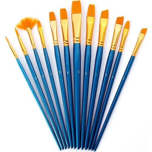 12pcs Watercolor Paint Brushes Art Nylon Wool Digital Oil Brush And Brush For Acrylic Oil Watercolor Painting Bar Art Tools