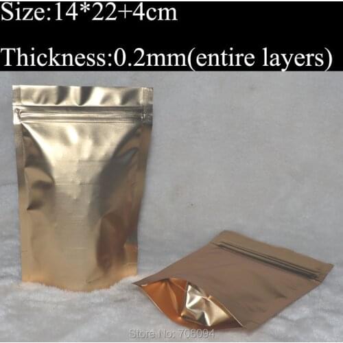 14x22+4cm/5.5''x8.66'',200pcs/lot, Gold Metallic Aluminum Ziplock Stand up Foil Zip lock Pouch Bag,Gold plastic Bag