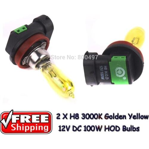 2 x H8 PGJ19-1 12V 3000K Golden Yellow 100W Auto Car HOD Halogen Bulbs Lamps Fog Lights Bulbs
