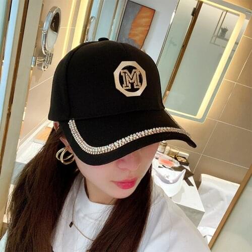 2021 Fashion Hot Sale Rhinestone Letter M Baseball Cap Female Solid Outdoor Women Peaked Caps Adjustable Hats Summer Sunhat