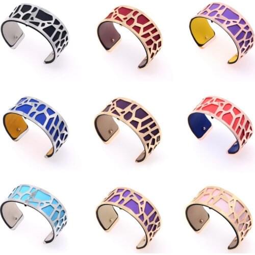 25mm Hollow Out KC Gold Silver Colour Finish Tress Cuff Metal Manchettes Bracelet Fashion Removable Leather Jewelry For Womens