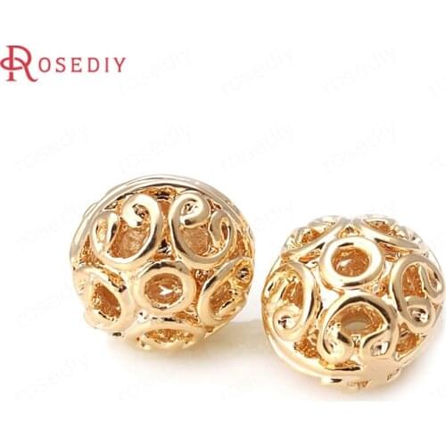 31909)6PCS 10*7MM 24K Champagne Gold Color Brass Hollow Wheel Spacer Beads Bracelet Beads High Quality Diy Jewelry Accessories