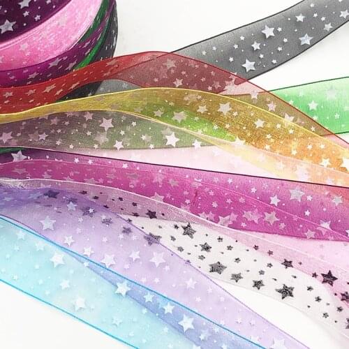 Christmas 1" width red color dot star flower printed organza ribbon for packing and bow