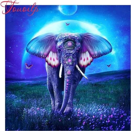 Touoilp 5D Diamond Painting Colorful Elephant Full square&Round Diamond embroidery Cross stitch Diamond crystal Wall Painting