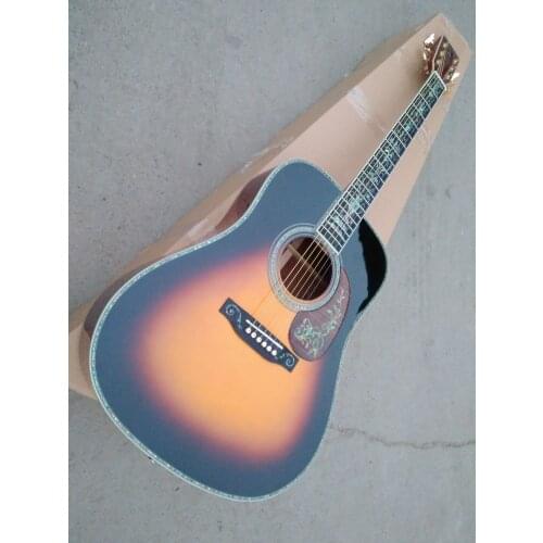 Free shipping AAAA all solid custom cocobolo wood dreadnought body HD28 fancy abalone sunburst acoustic electric guitar