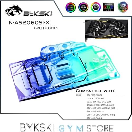 Bykski Full Coverage GPU Water Block For VGA ASUS RTX 2060 O6G SI Graphics Card Cooler Watercooler,5V/ARGB,12V RGB N-AS2060SI-X