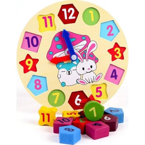 Wooden 12 Number Digital Geometry Clock Toys Colorful Puzzle Educational Wooden Clock Baby Kids Children Toy Gifts