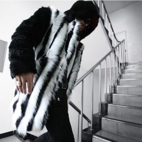 Autumn hooded fur leather jacket mens warm faux mink fur leather coat men loose jackets splice winter thicken jaqueta de couro