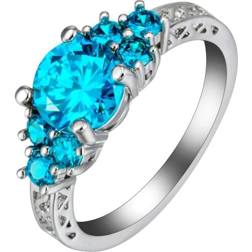 Dropshipping Women White Gold Filled White Purple Sky Blue Yellow Olive Green Zircon Wedding Jewelry Gift 5-12 Engagement Ring