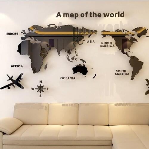 WS39 World map Acrylic 3D solid crystal bedroom wall with living room classroom stickers office decoration ideas