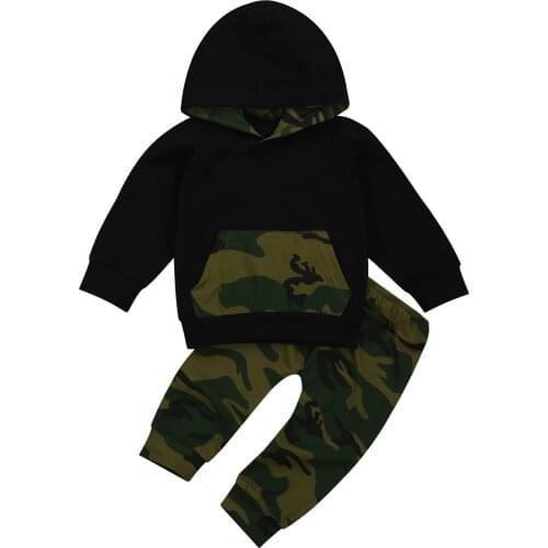 Baby Boys Girls Fall Winter Clothes Sets, Long Sleeve Patchwork Hoodies + Camouflage Long Pants Outfits Sets