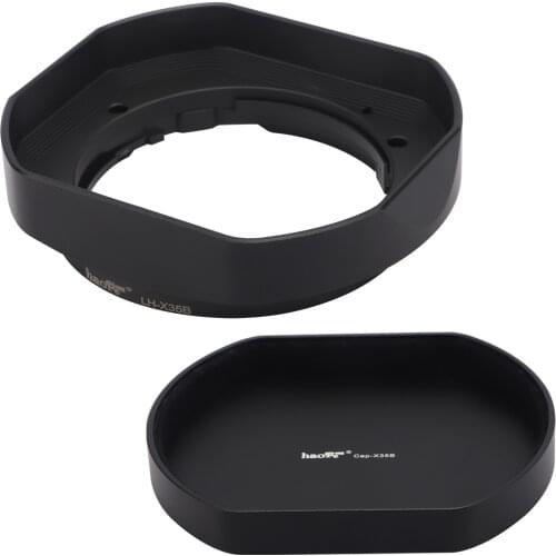 The LH-X35B Square Metal Lens Hood With Metal Cap is designed for Fujifilm XF 35mm f/2 R WR and Fujifilm XF 23mm f/2 R WR lens
