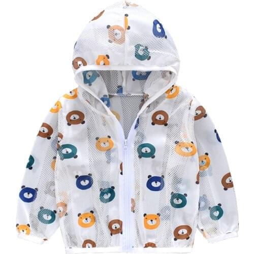Summer Sunscreen Hooded Jacket For Boys Girls Cartoon Breathable Mesh Kid Coat Air-Conditioned Rooms Prevent Colds Baby Clothing