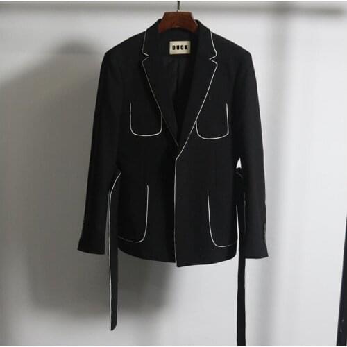 M-3xl Belt Decoration Suit Jacket Men Blazers Trend Handsome Fashion New White Banquet Suit Singer Costumes 2020 Tide Brand