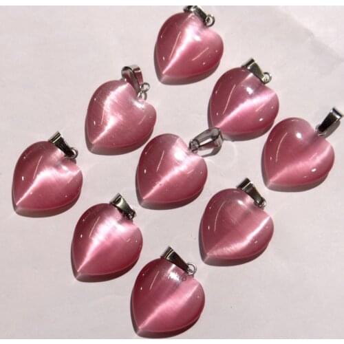 Natural stone Quartz Crystal aventurine tiger eye Opal Cat eyes heart pendants for diy jewelry making necklace Accessories30pcs