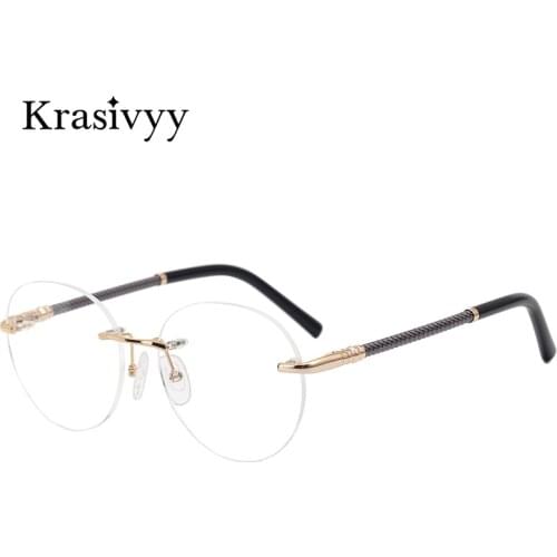 Krasivyy Rimless Glasses Frame Women Pure Titanium Myopia Optical Prescription Eyeglasses Men 2020 New Vintage Round Eyewear