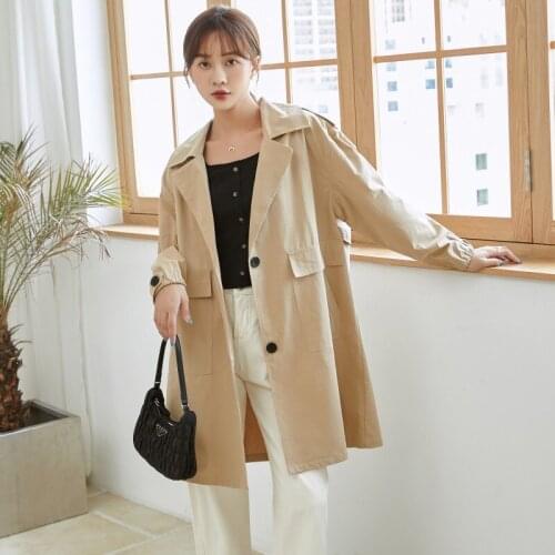 2020 Autumn Korean Series Mid-length WOMENS Trench Coat Solid Color Plus-sized Loose-Fit Over-the-Knee Overcoat Woman Coat Tops