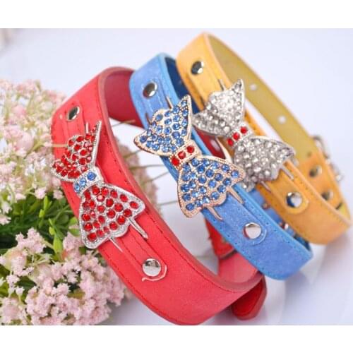 Pet Collars Pet Product Cat Dog Puppy Supplies Rhinestones Bling Leather Buckle Crystal Collars With Bow Tie Free Shipping