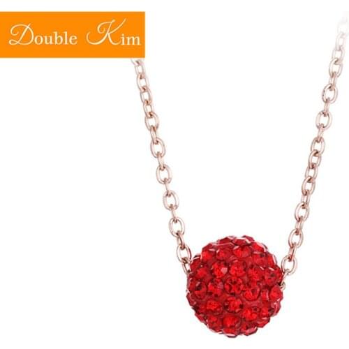 Red Full Zircon Pendant Necklace Rose Gold Titanium Stainless Steel Zircon Material Chain Necklaces Fashion Trendy Women Jewelry