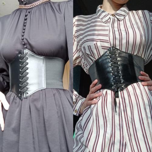 PU Leather High Waist Belt Super Wide Tied Waspie Belt for Dress Elastic Lace-up Cinch Women Corset Belt