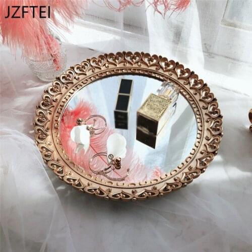 Retro Gold Mirror French Art Department Retro Luxury Round Teacup Food Cosmetics Storage Set Plate Photography Home Decoration