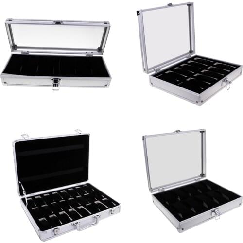 Luxury Watch Box Watch Case Aluminum Glass Top Jewelry Case Organizer Lockable