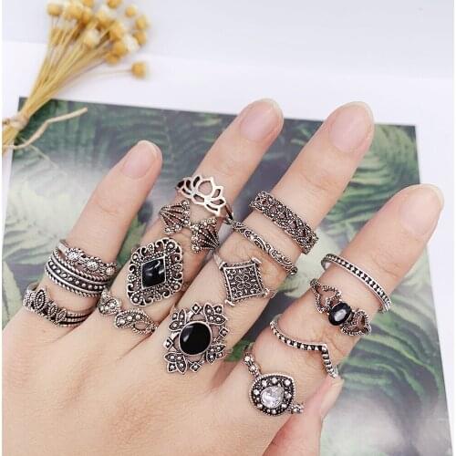 15Pcs Bohemia Simple Design Geometric Finger Ring Sets For Women Snake Eye Stone Knuckle Rings Girls Fashion Jewelry 2021 Trend