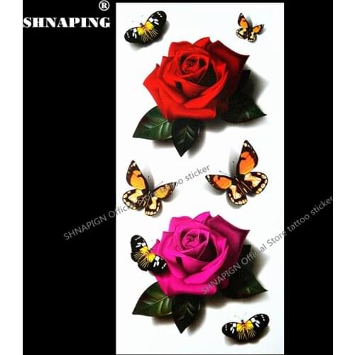 SHNAPIGN 3d Temporary Tattoo Body Art Flash Tattoo Sticker 19*9cm Waterproof Car Styling Tatoo Home Decor Sexy Red Pink Rose