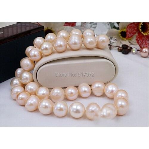 Wedding woman Real Pearl 11-12mm AAA Natural Huge Pink Pearl Handmade Necklace