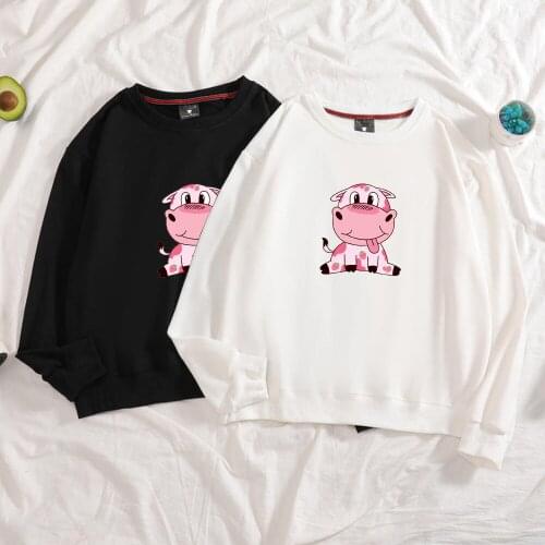 Kawaii Cow Print Sweatshirt Cotton Thin Oversized Clothes Harajuku Cute Hoodies for Girls Spring Autumn Long Sleeve Basic Hoodie
