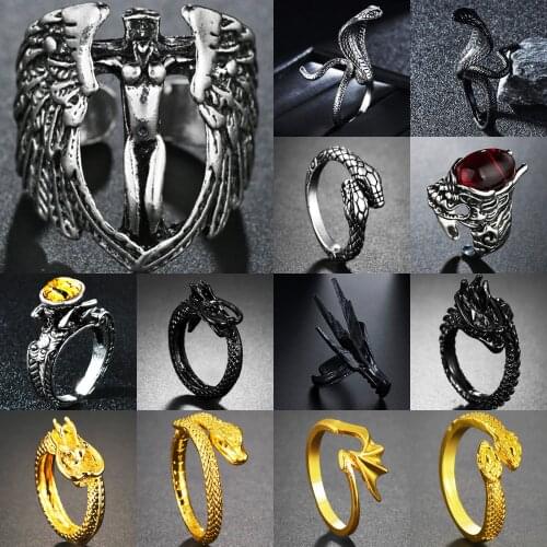 Vintage PUNK Evil Eyes Ring for men Snake/Skull/Dragon/Gem/Angel/Eagle Hip Hop Rock Culture Ring Unisex Women Male Party Jewelry