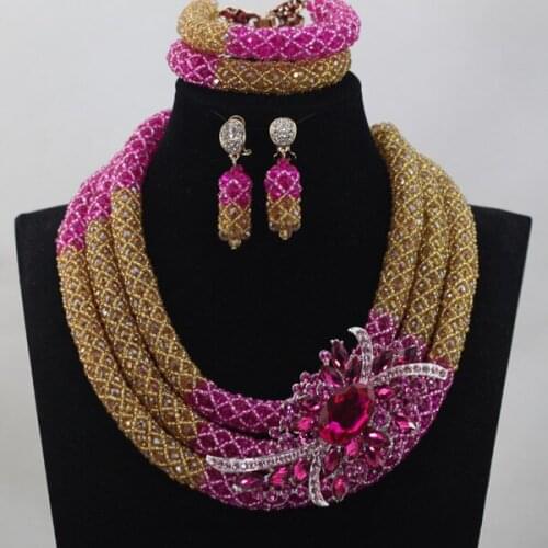 Hot Splendid Fuchsia Pink Nigerian Wedding Jewelry Set Indian Bride Gift Costume Celebration Jewelry Set Free ShipABL831