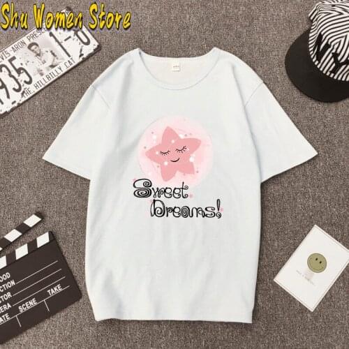 2021 Summer Couples Lovers T-Shirt for Women Casual White Tops Tshirt Women T Shirt Pink star Heart Print T-Shirt Female