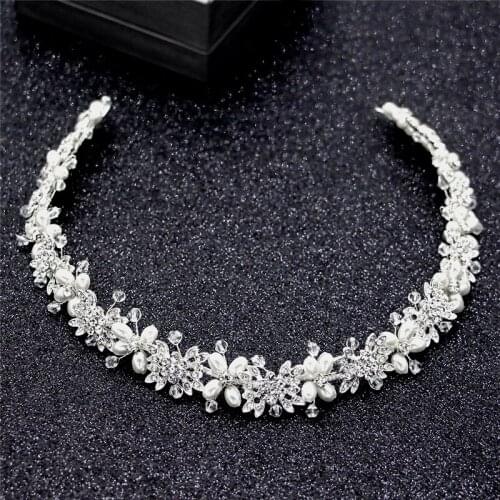 Women Clear Crystal Bridal Hair Vine Pearls Headpiece Luxury Wedding Hair Jewelry Accessories 35cm