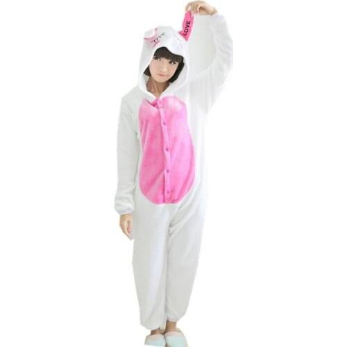 Women Flannel Kigurumi Love Rabbit Animal Onesies Pajamas Halloween Carnival Masquerade Party Cosplay Costume