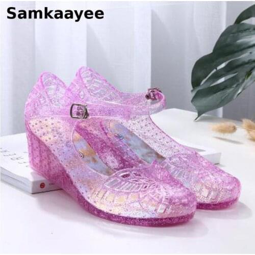 Size 35-41 Womens Sandals Summer Female Mules Clogs Wedges Jelly Shoes Platform 5cm Heels Buckle Strap Crystal Zapatillas Y20