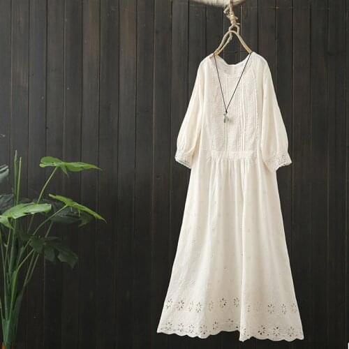 Women Dress O neck Hollow Out Loose Lace Dress 2021 Summer A line Vintage Fashion Women Long Dress YoYiKamomo
