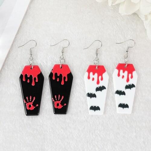 1Pair Horror Blood Bat Coffin Drop Earrings Acrylic Creepy Halloween Gifts For Women Jewelry