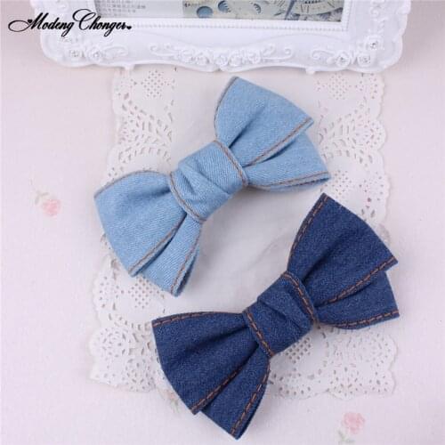 1PCS Solid Color Cute Barrettes Women Fashion College Wind Hairpin Denim Hair Bow For Girl Duckbill Clip Hair Clips Accessories