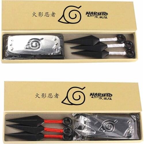 13cm 4pcs/lot Anime Naruto Shippuden Kunai Shuriken Headband PVC Model Toys Throwing Darts Accessories gift for Kids