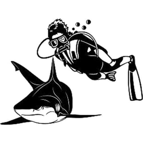 16.1CM*12CM Interesting Shark And Man Diving Extreme Sports Silhouette Decor Vinyl Car Sticker S9-1003