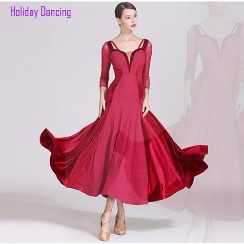 2021 New 1884 Latin Dance Dress Women Performance Lace Patchwork V Neck Design Modern Dance Dress Latino Dancewear