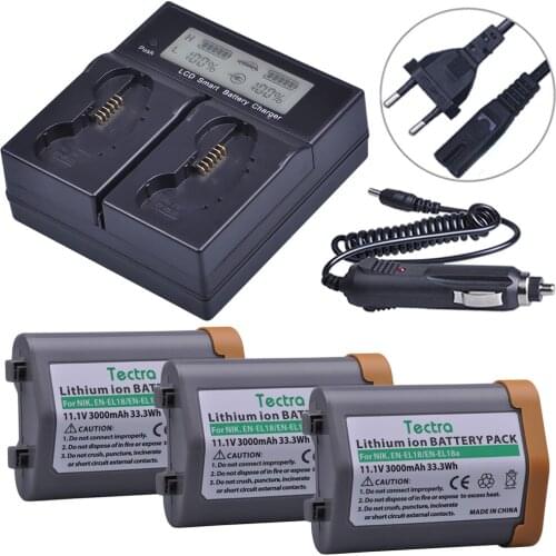 3Pcs 3000mAh EN-EL18 EN-EL18a ENEL18 ENEL18a Battery for Nikon D4 D4S D5 Camera MH26a Battery+LCD Dual Fast Charger+US EU plug