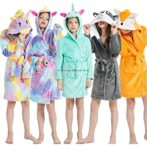 Boys Girls Unicorn Bathrobe Children Hooded Robes Kids Animal Towel Robe Baby Sleepwear Peignoir Child dressing gown